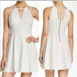 FREE PEOPLE SIZE 10 IVORY WHITE LACE FIT & FLARE SKATER DRESS